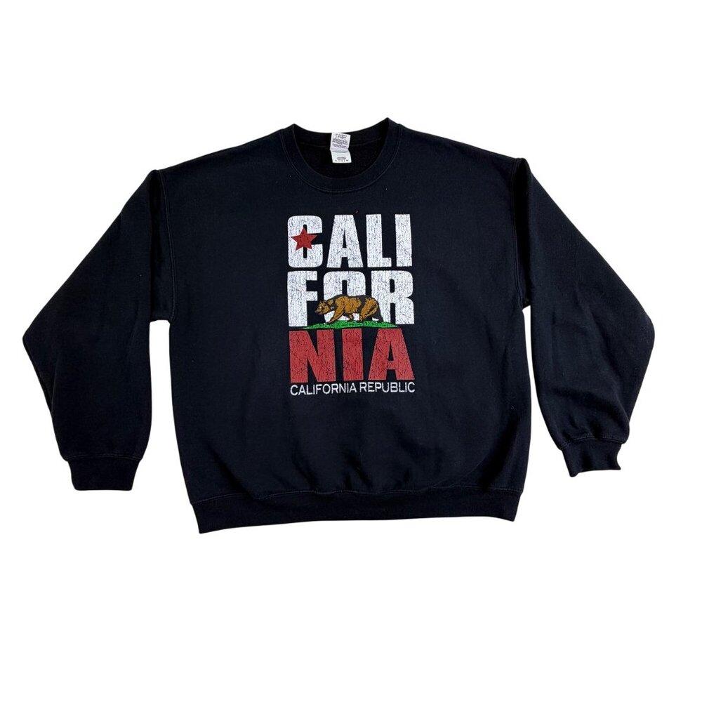 Gildan Unisex Black Crewneck Sweatshirt California Republic Graphic Sz XL